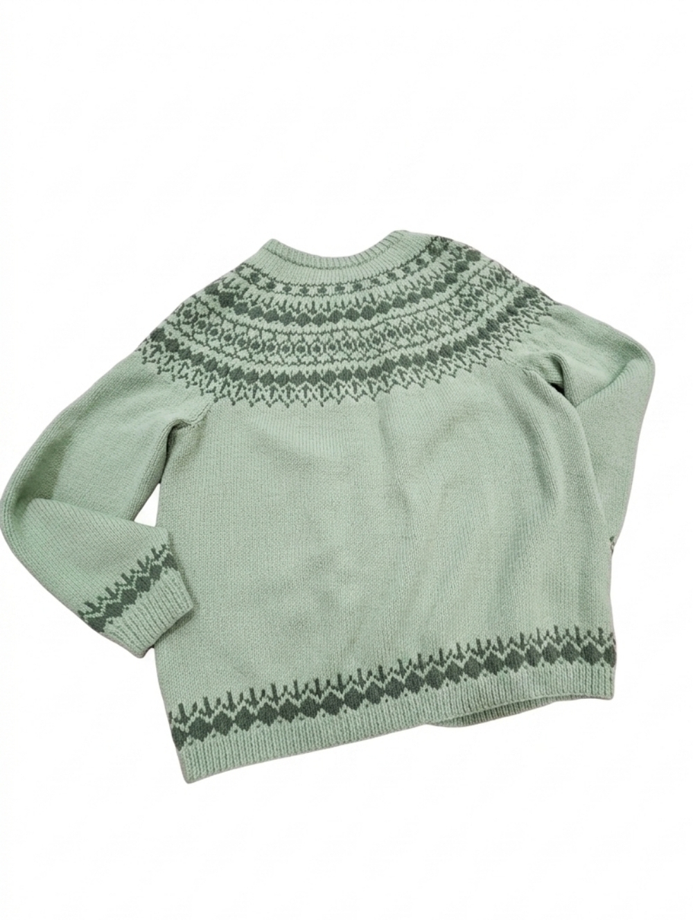 ​Vintage Fair Isle Nordic Handmade Cardigan Sweater Mint Green Women's L - Picture 3 of 5